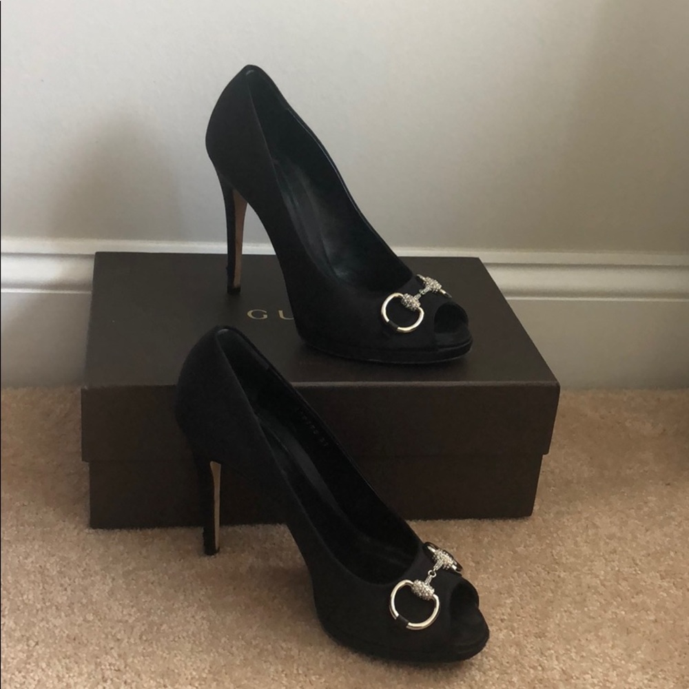 Gucci black diamond horsebit peep toe heels - Picture 6 of 6